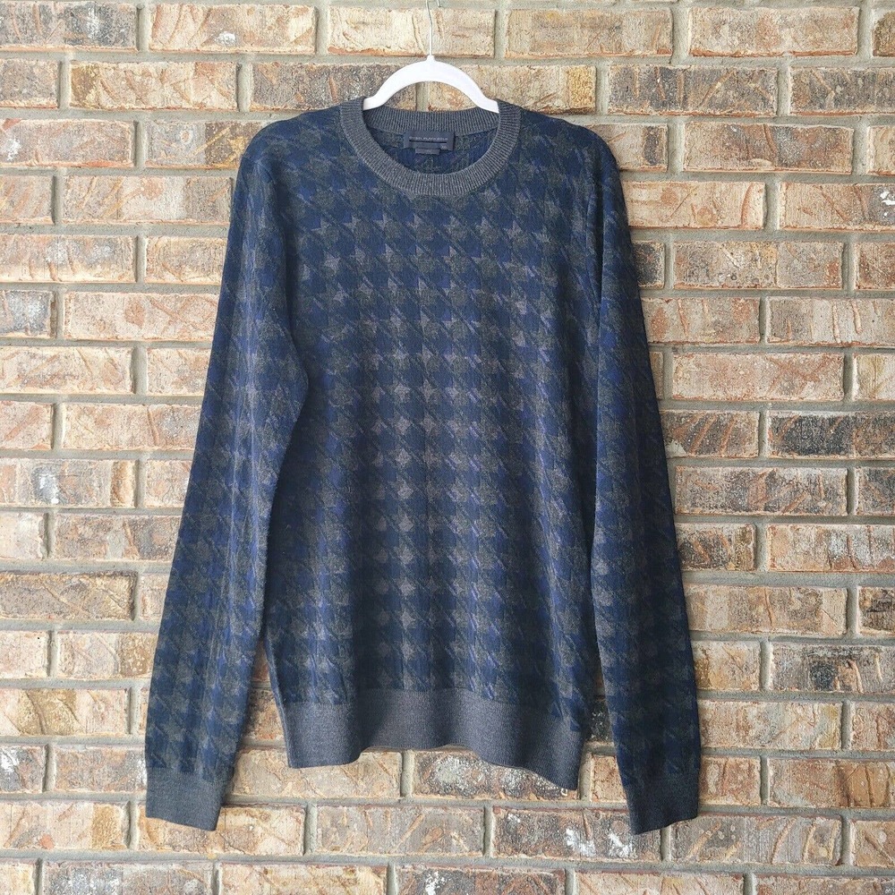 Diesel Black Gold Men’s Houndstooth Sweater Side Zipper Size XXL Blue Gray
